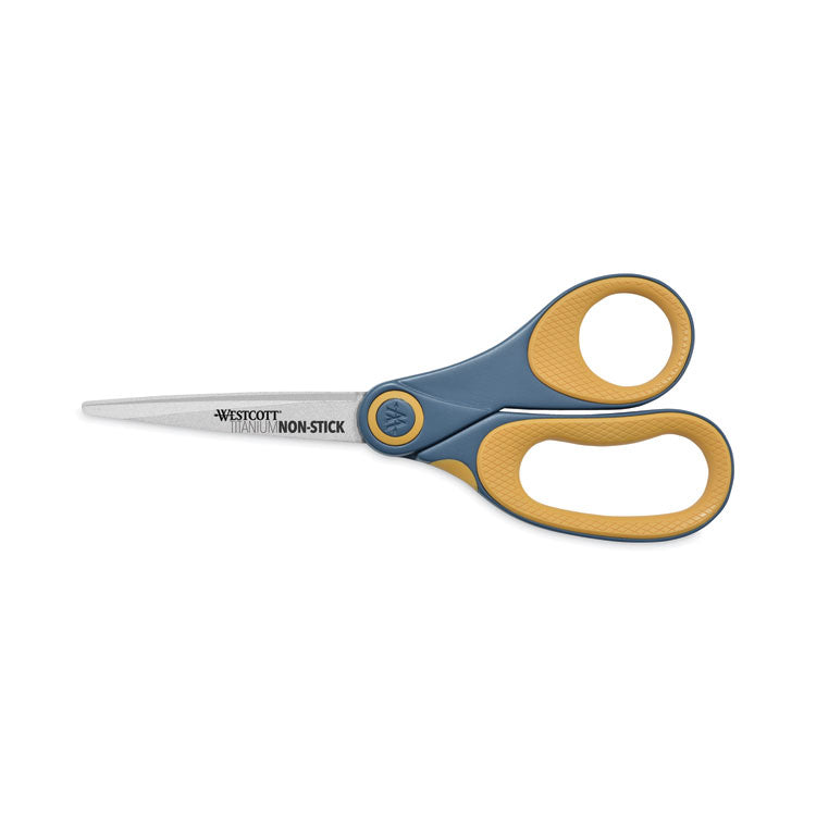 Westcott - Non-Stick Titanium Bonded Scissors, 8" Long, 3.25" Cut Length, Gray/Yellow Straight Handles, 3/Pack