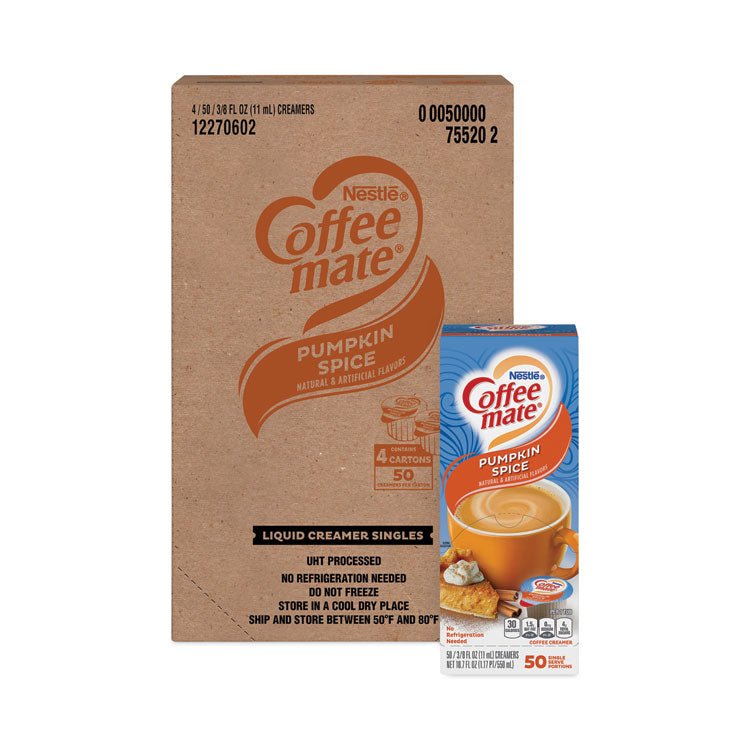 Coffee mate - Liquid Coffee Creamer, Pumpkin Spice, 0.38 oz Mini Cups, 50/Box, 4 Boxes/Carton, 200 Total/Carton