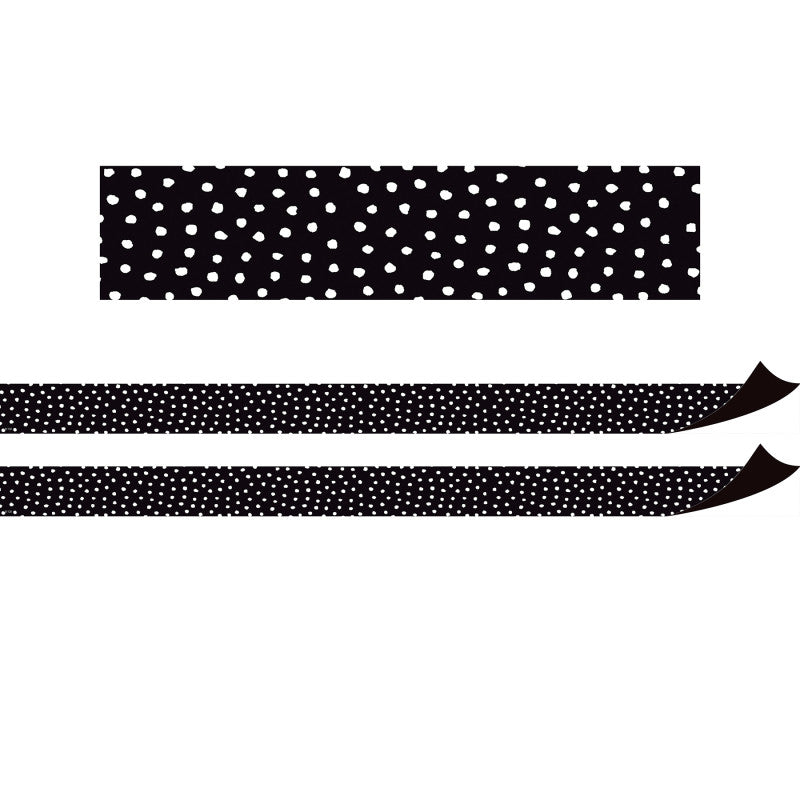 TEACHER CREATED RESOURCES - Black with White Painted Dots Magnetic Border, 24 Feet Per Pack, 2 Packs