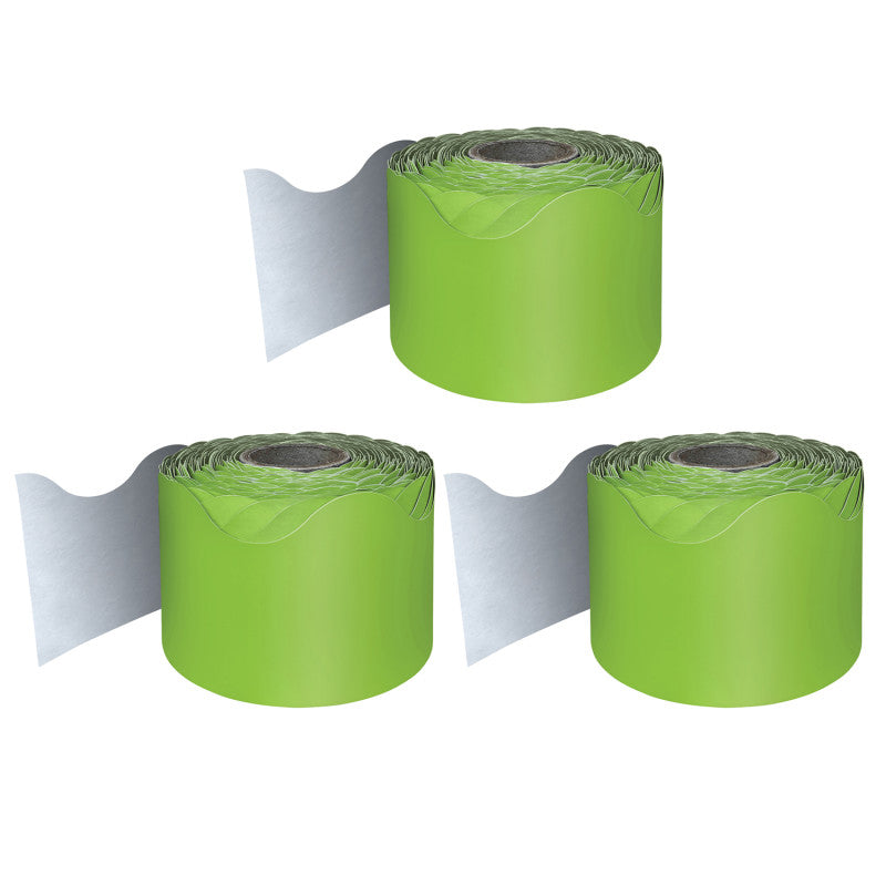 CARSON DELLOSA EDUCATION - Lime Rolled Scalloped Border, 65 Feet Per Roll, Pack of 3