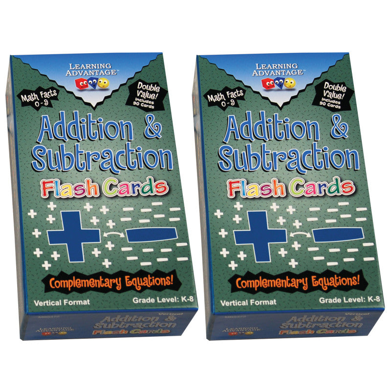 LEARNING ADVANTAGE - Double-Value Vertical Flash Cards - Addition & Subtraction Set - 90 Per Pack, 2 Packs