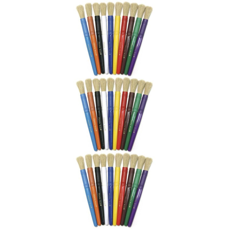 CREATIVITY STREET - Beginner Paint Brushes, 10 Assorted Colors, 7" Long, 10 Per Pack, 3 Packs