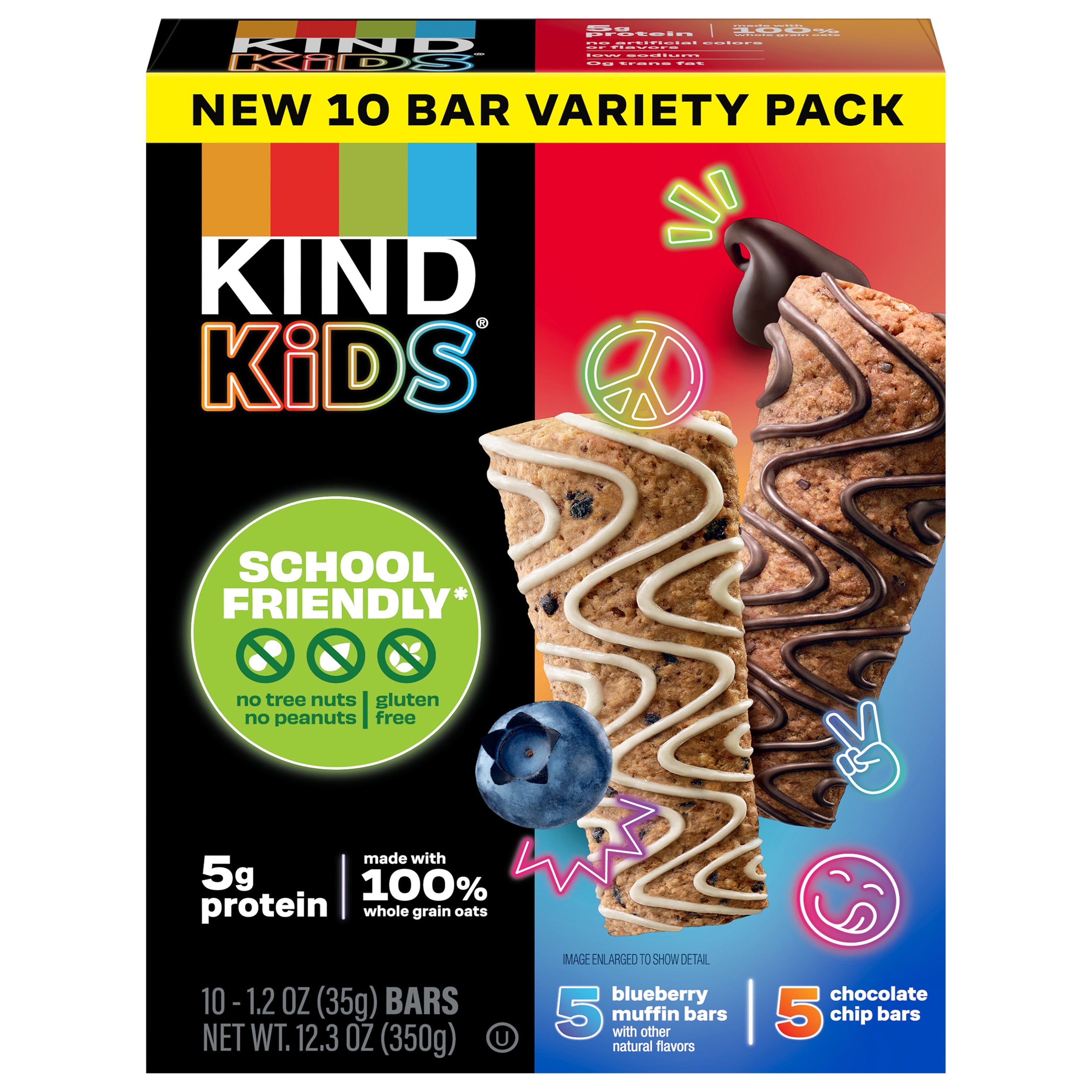 KIND Kids Snack Bars Variety Pack, Tree Nut Free, Peanut Free, 12.3 oz Box (10 Bars) - Case of 6
