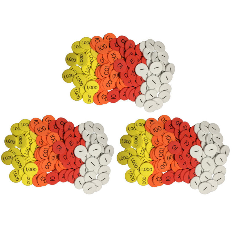 SENSATIONAL MATH - 4-Value Whole Numbers Place Value Discs, 100 Per Set, 3 Sets