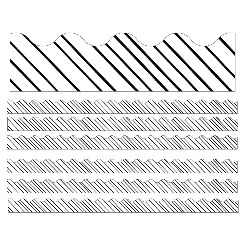 CARSON DELLOSA EDUCATION - Kind Vibes Black & White Stripes Scalloped Borders, 39 Feet Per Pack, 6 Packs