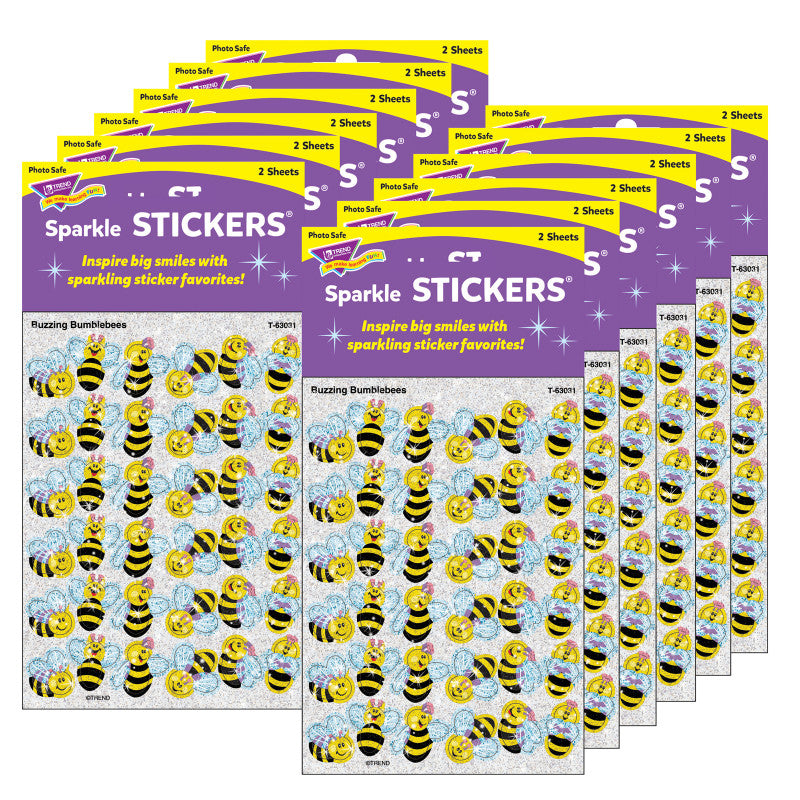 TREND - Buzzing Bumblebees Sparkle Stickers®, 72 Per Pack, 12 Packs