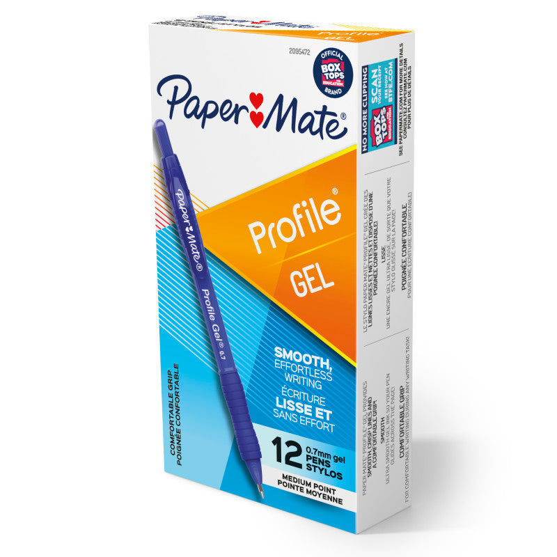 PAPER MATE - Gel Pen, Profile Retractable Pen, 0.7mm, Blue, 12 Count