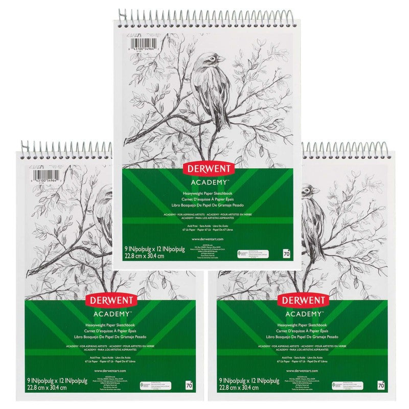 MEAD - Derwent Academy™ Wirebound Sketchbook, 9" x 12", 70 Sheets, Pack of 3