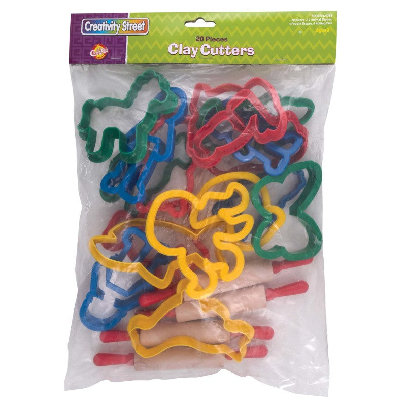 Jumbo Dough & Clay Cutter Set with Rolling Pin, Assorted Shapes, Approx. 4", 20 Pieces