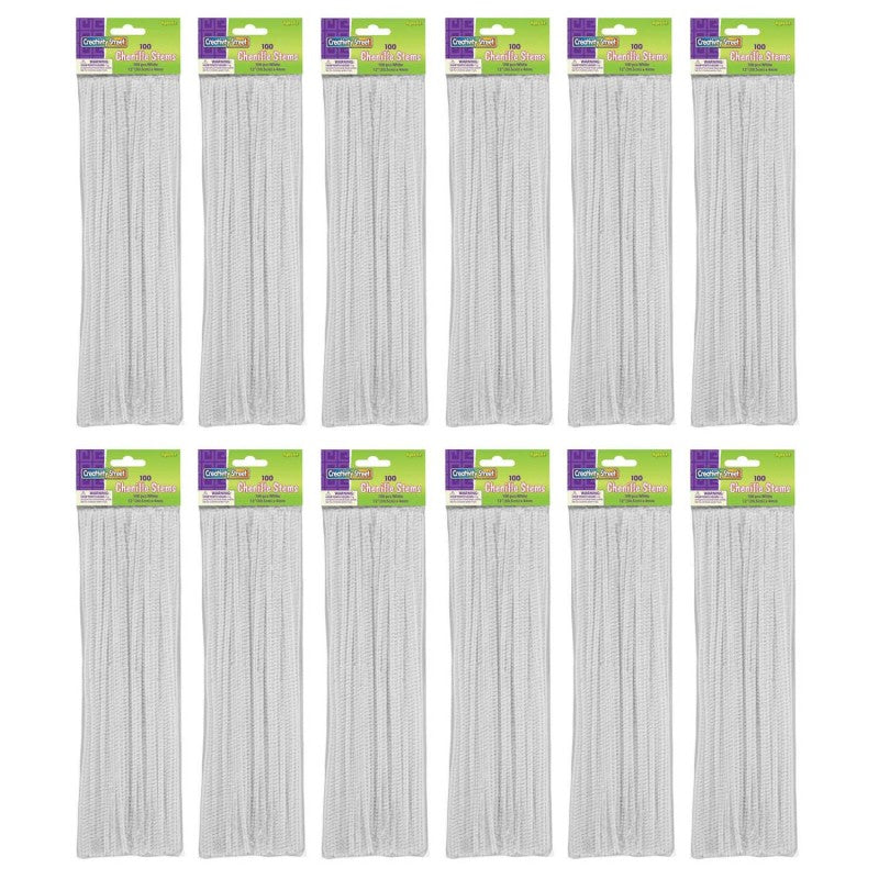 CREATIVITY STREET - Regular Stems, White, 12" x 4 mm, 100 Per Pack, 12 Packs