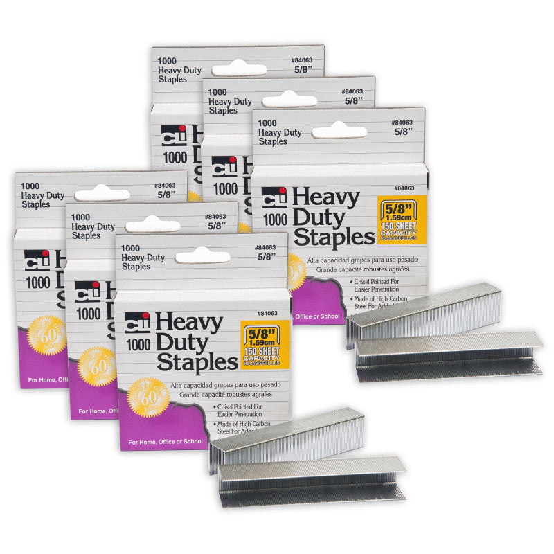 CHARLES LEONARD - Extra Heavy Duty Staples, 5/8", 1000 Per Pack, 6 Packs