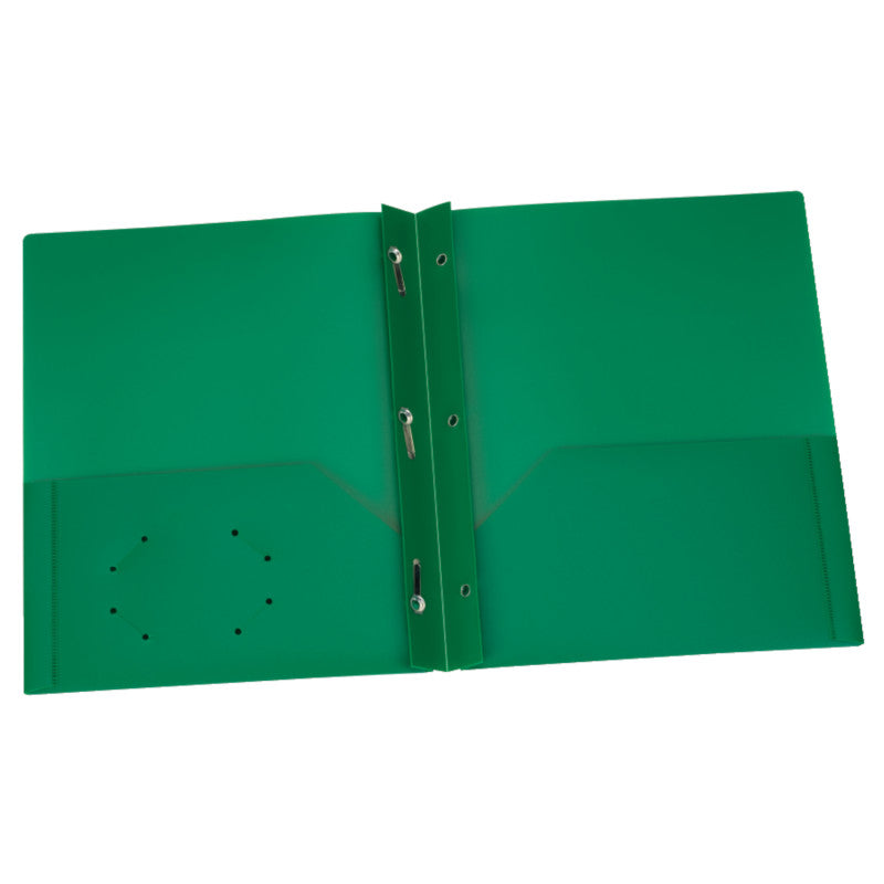 OXFORD - Green Poly Two Pocket Portfolio with Prongs, Pack of 25