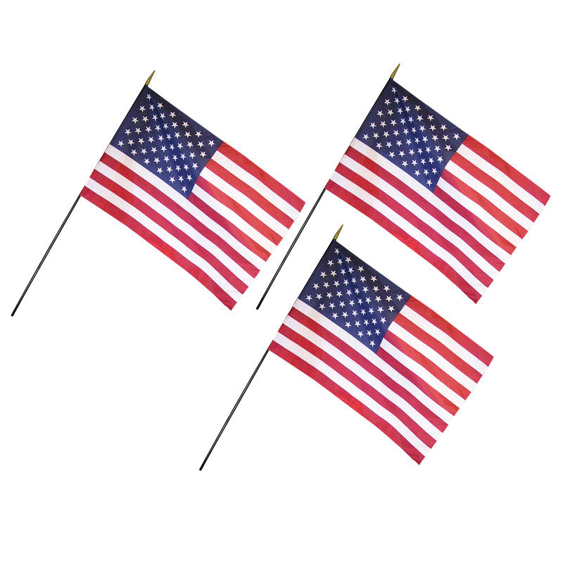 ANNIN & COMPANY - U.S. Classroom Flag with Staff, 12" x 18", Pack of 3