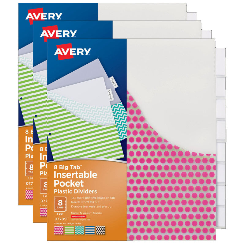 AVERY - Big Tab™ Pocket Insertable Plastic Dividers, 8-Tab Set, 3 Sets