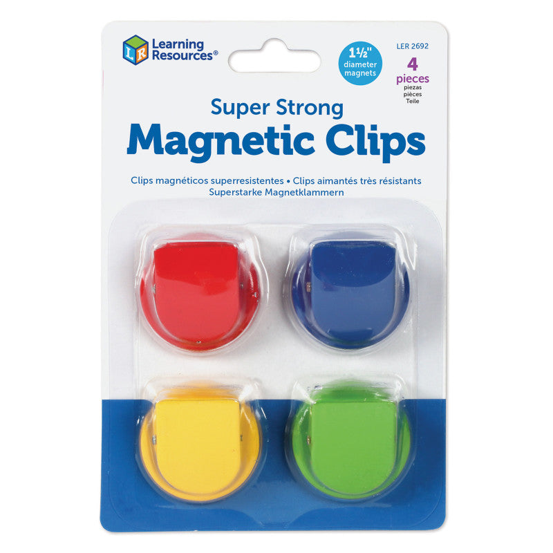 LEARNING RESOURCES - Super Strong Magnetic Clips, Assorted Colors, Pack of 4