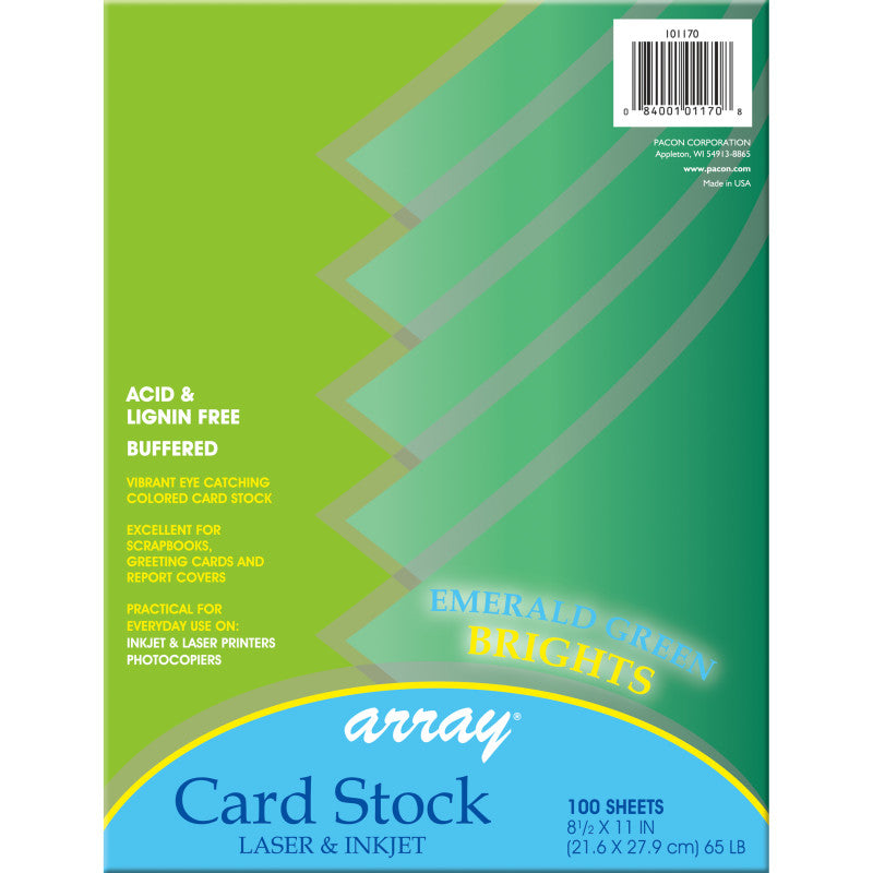 PACON - Card Stock, Emerald Green, 8-1/2" x 11", 100 Sheets