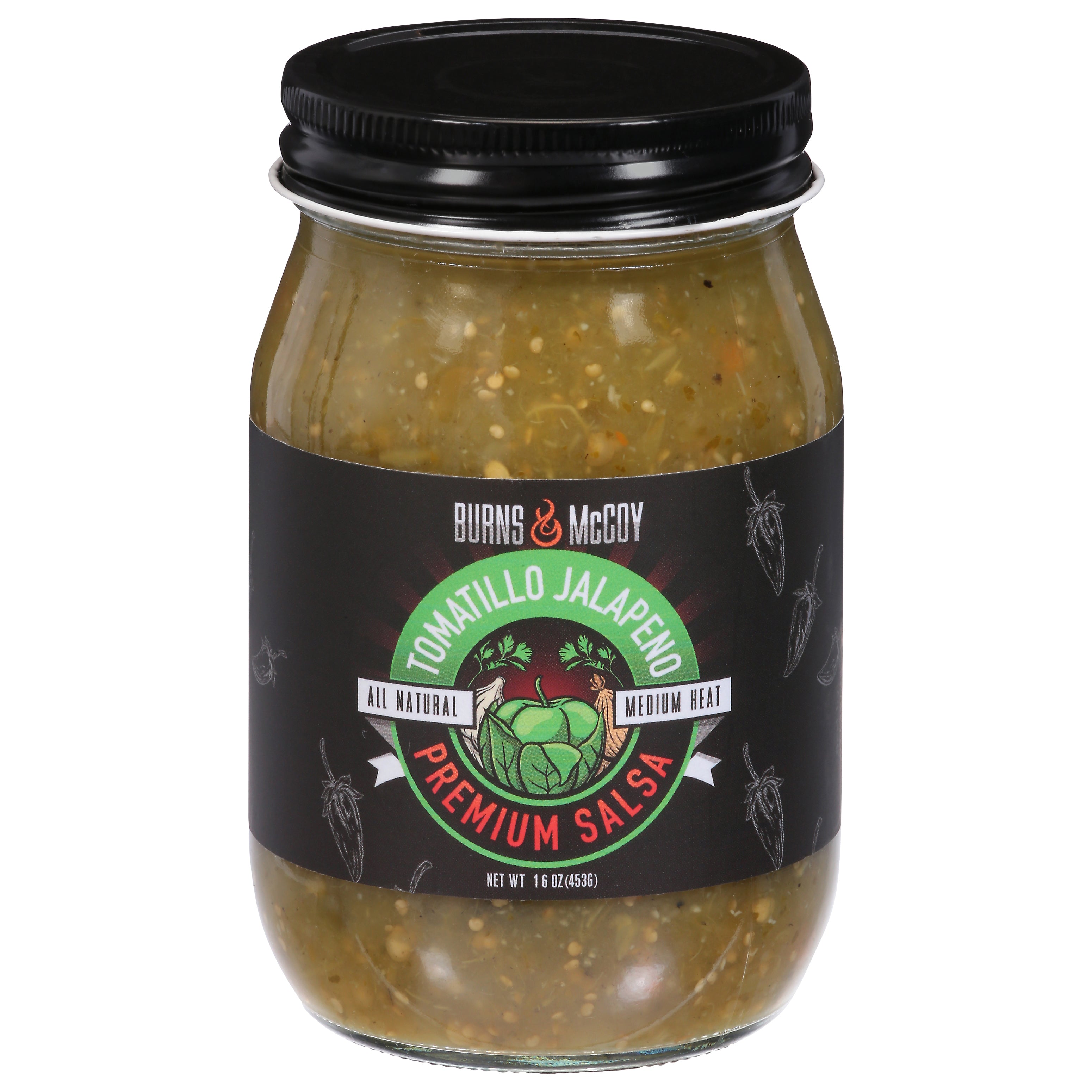 Burns and McCoy Premium Medium Heat Tomatillo Jalapeno Salsa 16 oz - Case of 12