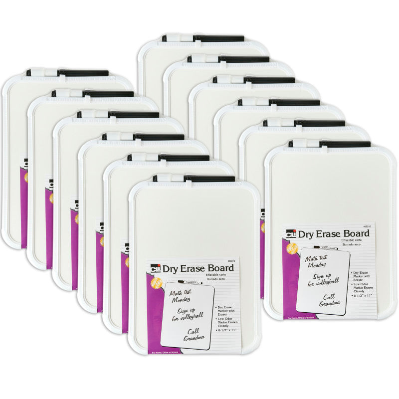 CHARLES LEONARD - Dry Erase Boards, Framed with Markers & Eraser, White, Pack of 12