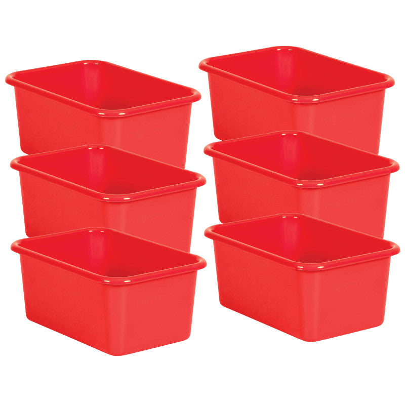 TEACHER CREATED RESOURCES - Red Small Plastic Storage Bin, Pack of 6