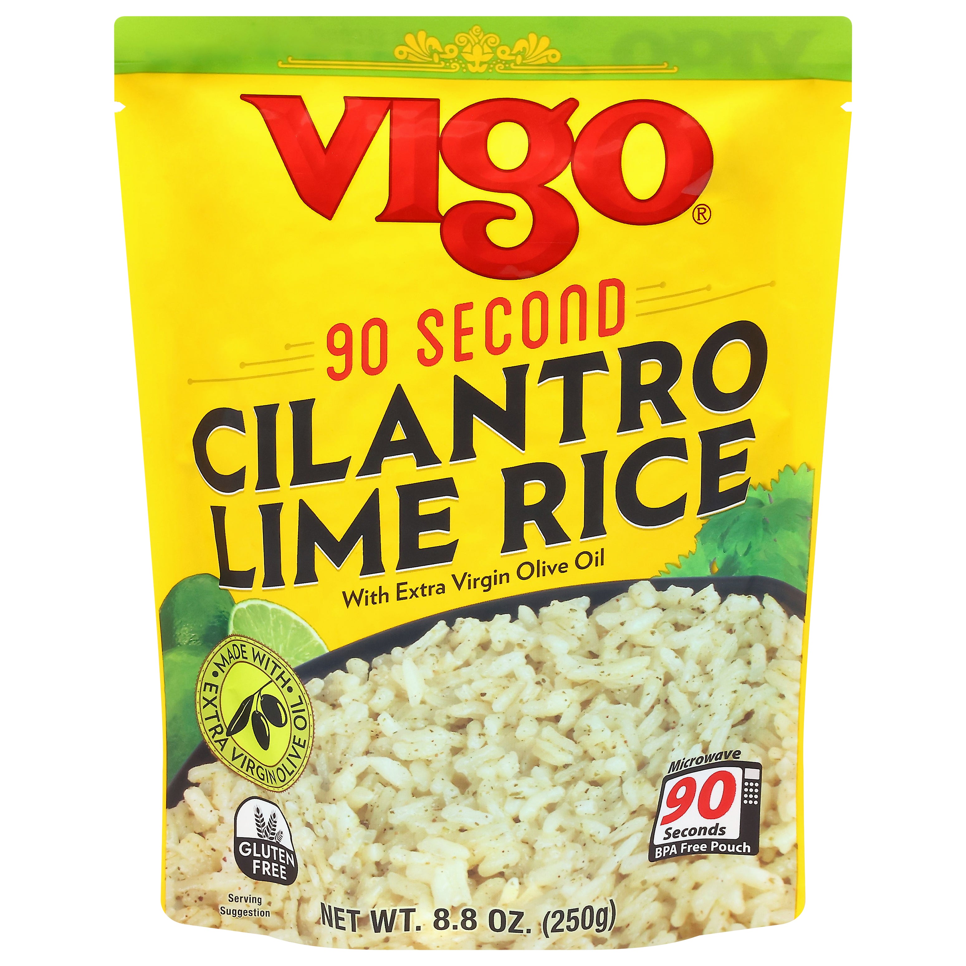 Vigo 90 Second Cilantro Lime Rice with Extra Virgin Olive Oil 8.8 oz - Case of 12