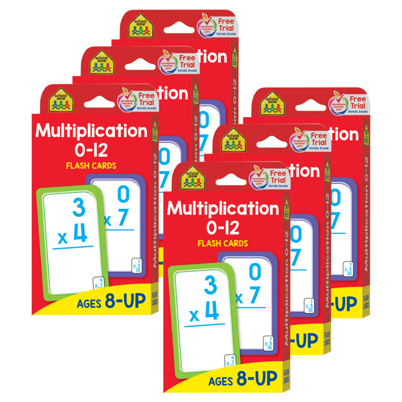 SCHOOL ZONE PUBLISHING - Multiplication 0-12 Flash Cards, 6 Packs (SZP04008-6)