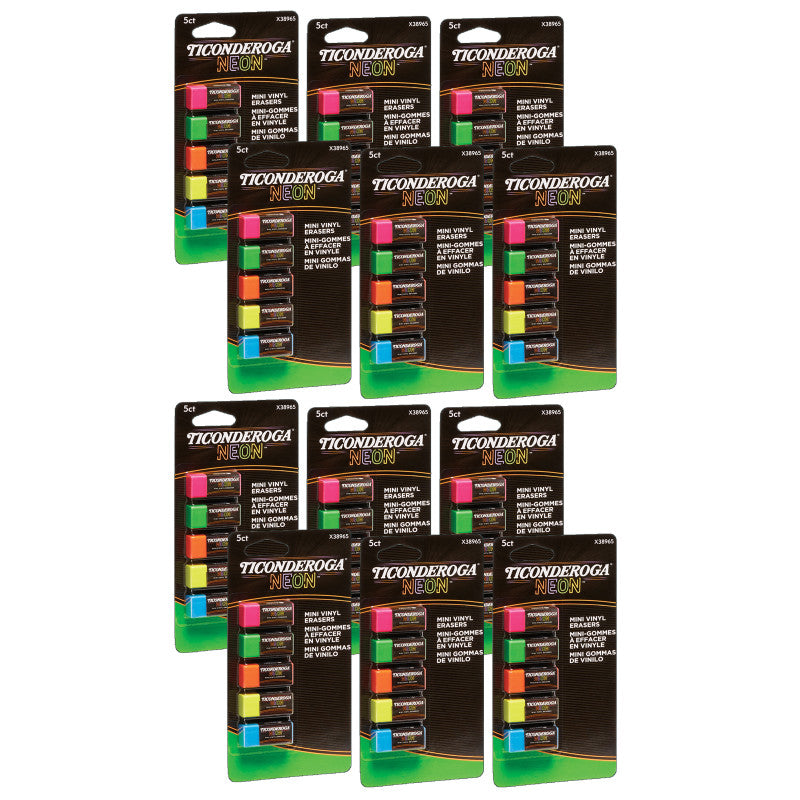 TICONDEROGA - Mini Vinyl Erasers, Neon Assorted, 5 Per Pack, 12 Packs