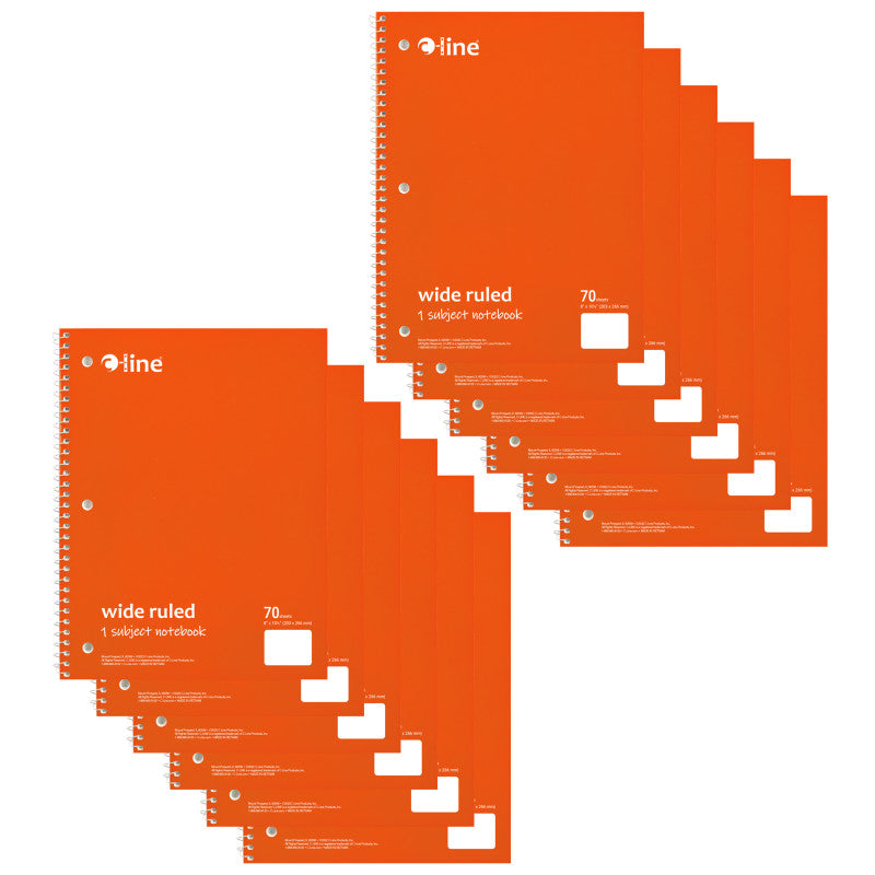 C-LINE - 1-Subject Notebook, 70 Page, Wide Ruled, Orange, Pack of 12