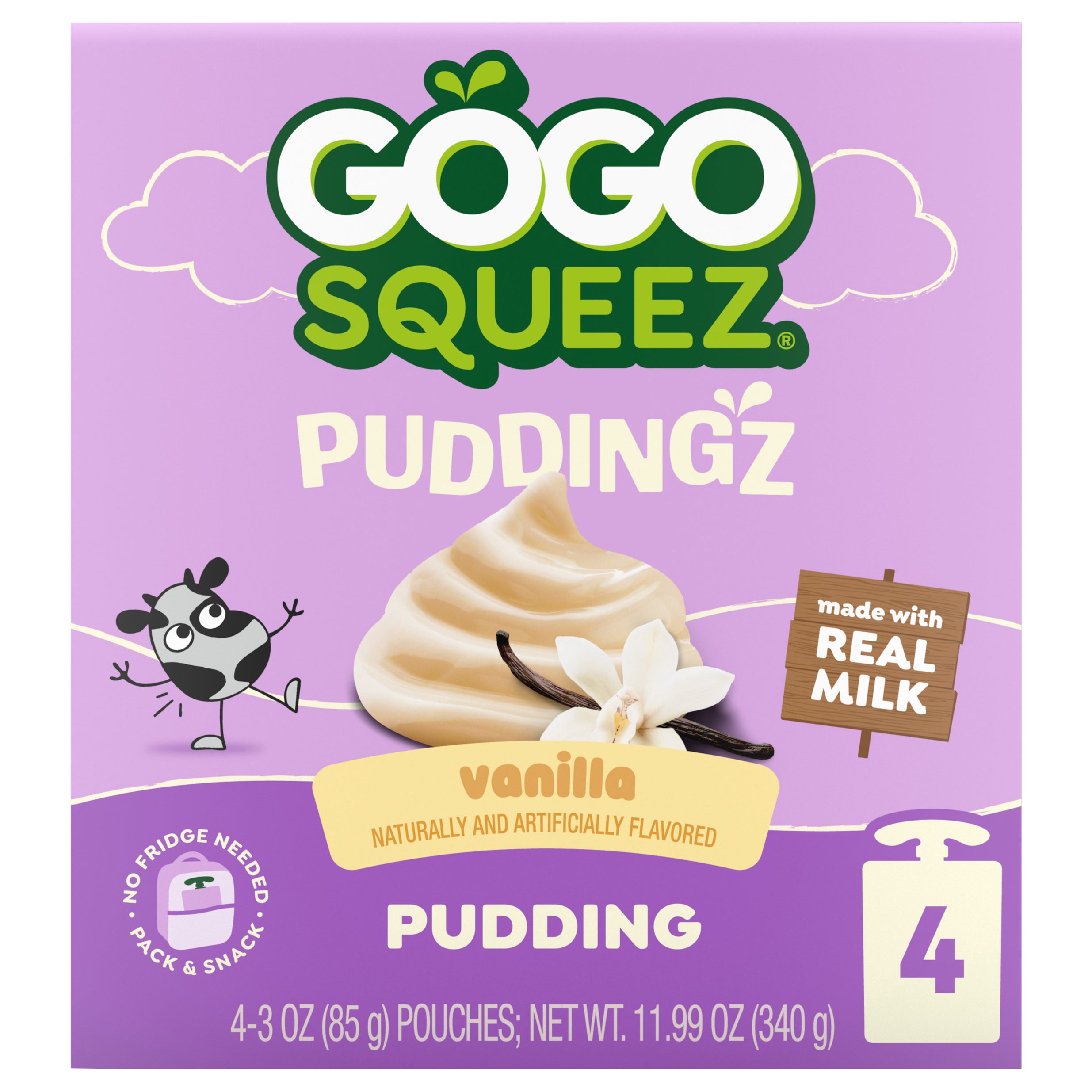 GoGo squeeZ PuddingZ, Vanilla, 4 ct - Case of 12