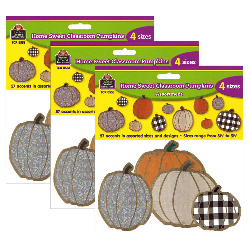 TEACHER CREATED RESOURCES - Home Sweet Classroom Pumpkins Accents, Assorted Sizes, 57 Per Pack, 3 Packs