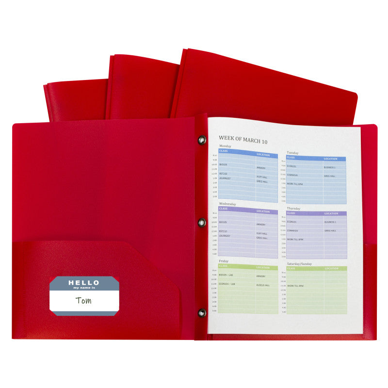 C-LINE - Two-Pocket Heavyweight Poly Portfolio Folder with Prongs, Red, Pack of 10