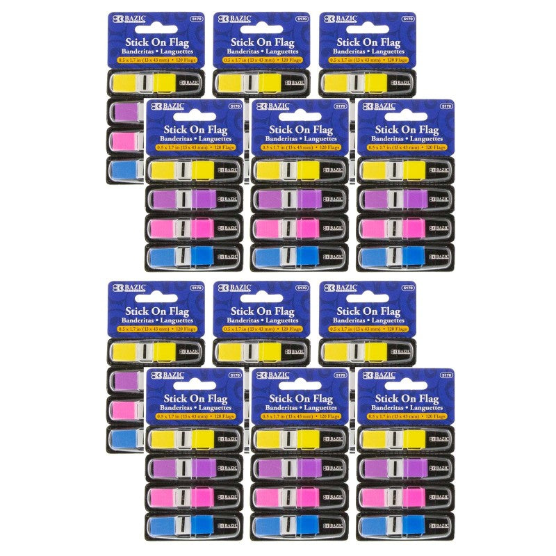 BAZIC PRODUCTS - Neon Color Coding Flags with Dispenser, 120 Per Pack, 12 Packs