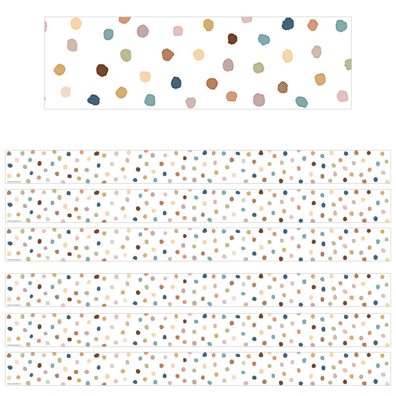 TEACHER CREATED RESOURCES - Everyone is Welcome Painted Dots Straight Border Trim, 35 Feet Per Pack, 6 Packs