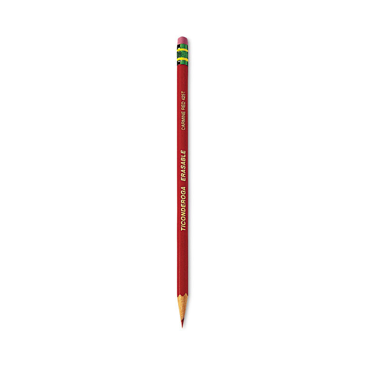 Ticonderoga - Erasable Colored Pencils, 2.6 mm, 2B (#1), Carmine Red Lead, Carmine Red Barrel, Dozen