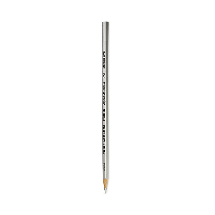 Prismacolor - Verithin Smear-Proof Colored Pencils, 2 mm, Metallic Silver Lead, Metallic Silver Barrel, Dozen