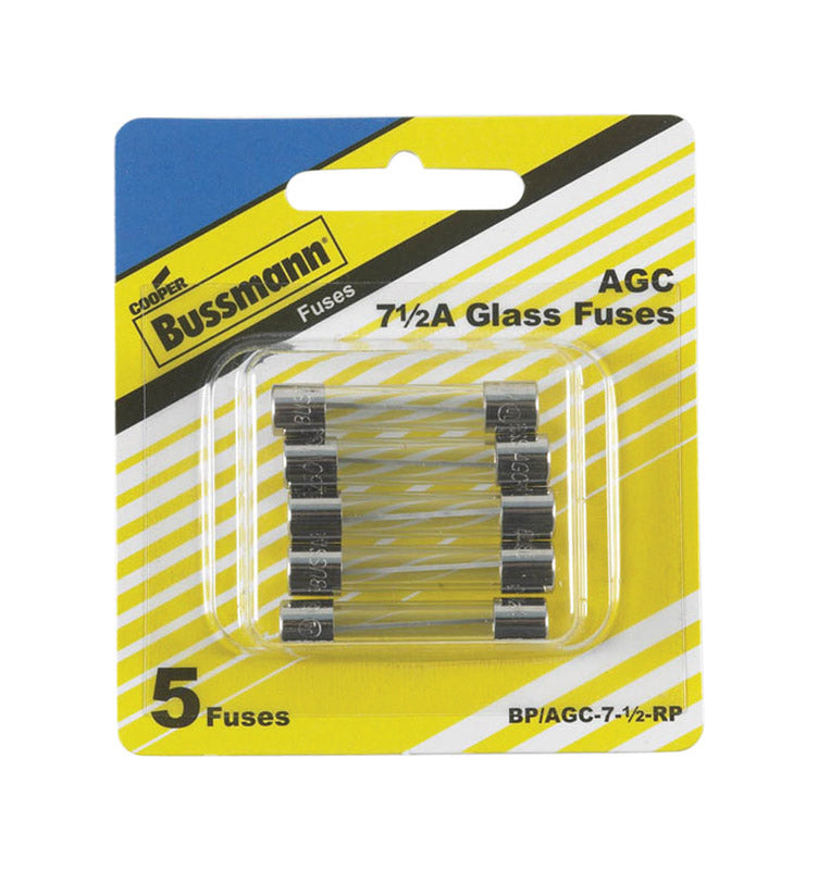 BUSSMANN - Bussmann 7.5 amps AGC Clear Glass Tube Fuse 5 pk - Case of 5