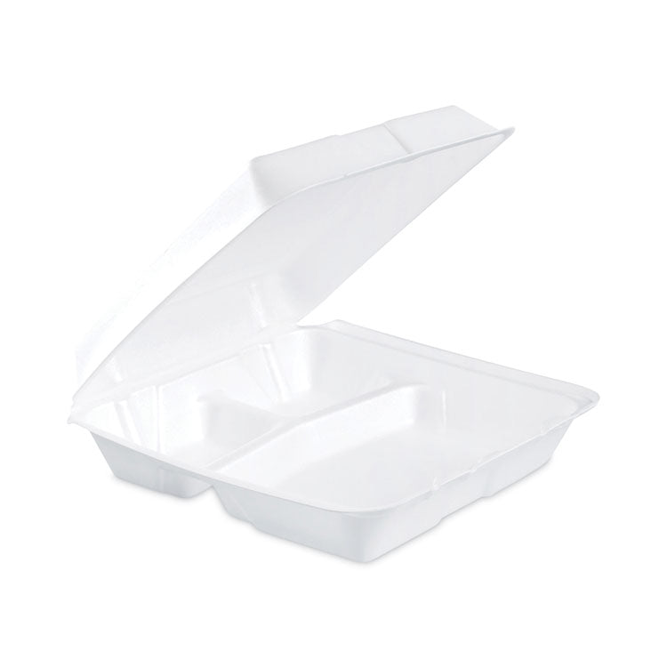 Dart - Insulated Foam Hinged Lid Containers, 3-Compartment, 9.3 x 9.5 x 3, White, 200/Pack, 2 Packs/Carton