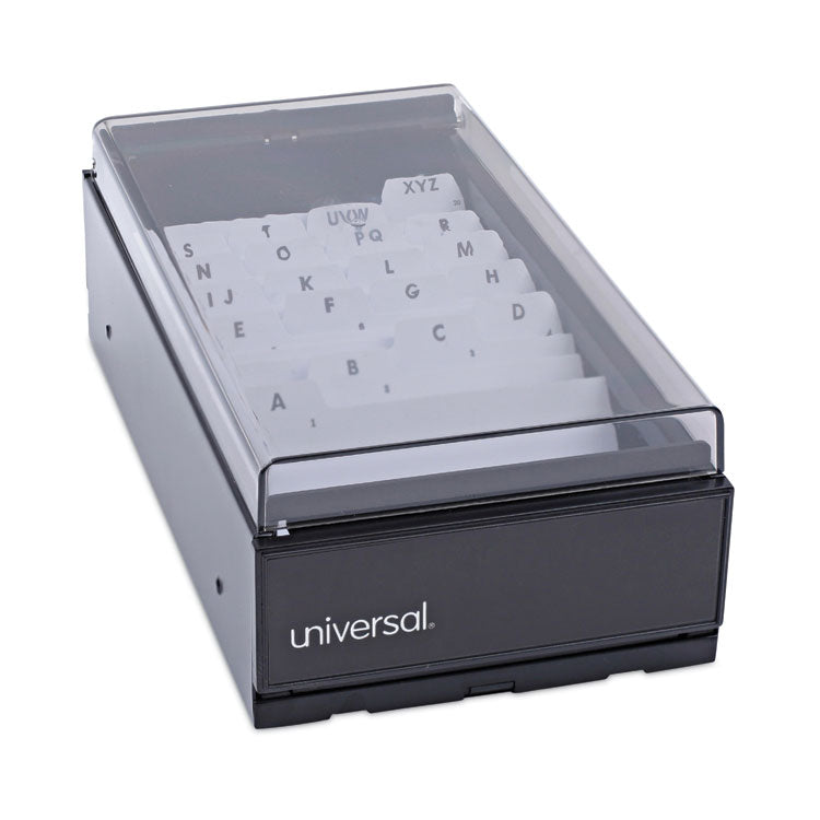 Universal - Business Card File, Holds 600 2 x 3.5 Cards, 4.25 x 8.25 x 2.5, Metal/Plastic, Black