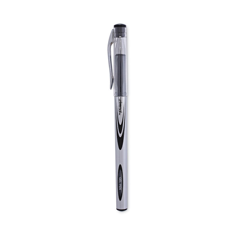 Universal - Gel Pen, Stick, Medium 0.7 mm, Black Ink, Silver/Black Barrel, Dozen