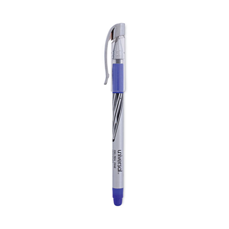 Universal - Gel Pen, Stick, Medium 0.7 mm, Blue Ink, Silver/Blue Barrel, Dozen