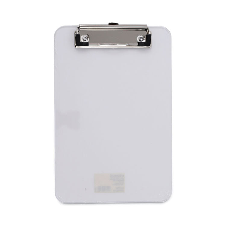 Universal - Plastic Clipboard with Low Profile Clip, 0.5" Clip Capacity, Holds 5 x 8 Sheets, Clear