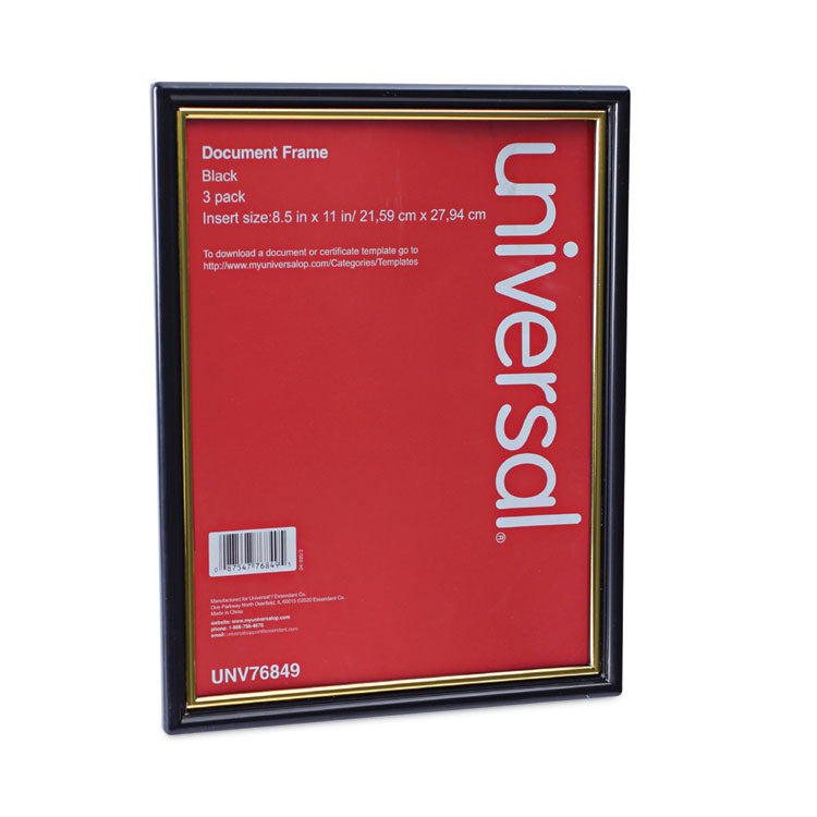 Universal - All Purpose Document Frame, 8.5 x 11 Insert, Black/Gold, 3/Pack