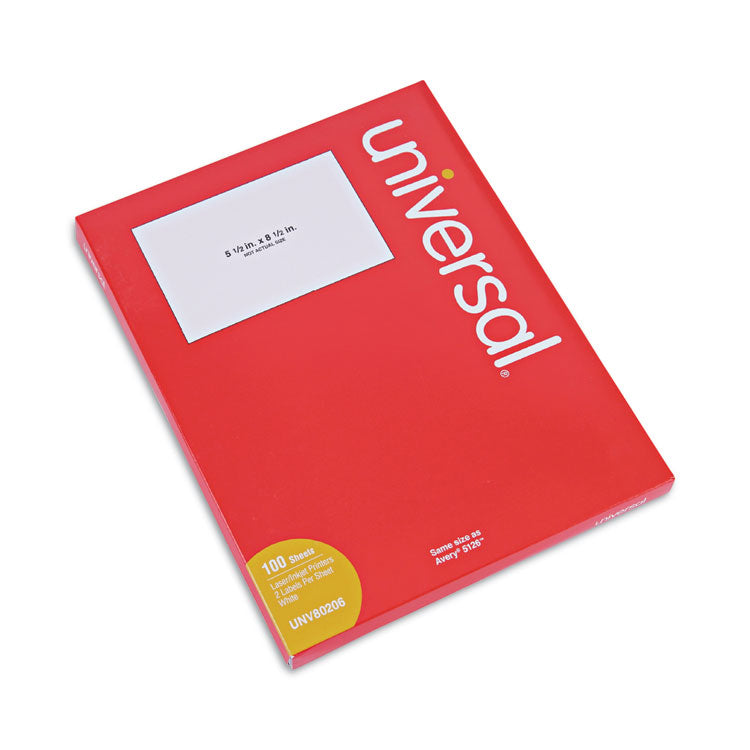 Universal - White Labels, Inkjet/Laser Printers, 5.5 x 8.5, White, 2/Sheet, 100 Sheets/Pack