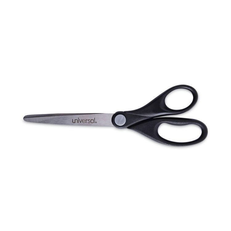 Universal - Stainless Steel Office Scissors, Pointed Tip, 7" Long, 3" Cut Length, Black Straight Handle