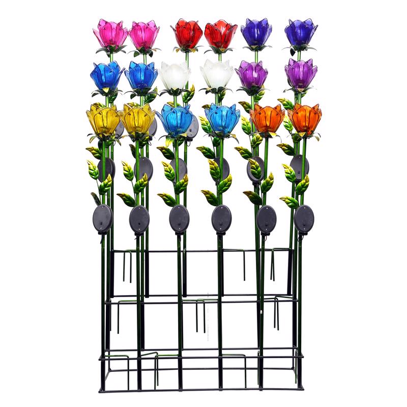 ALPINE - Alpine Assorted Glass 33 in. H Tulip Petals Outdoor Garden Stake - Case of 18