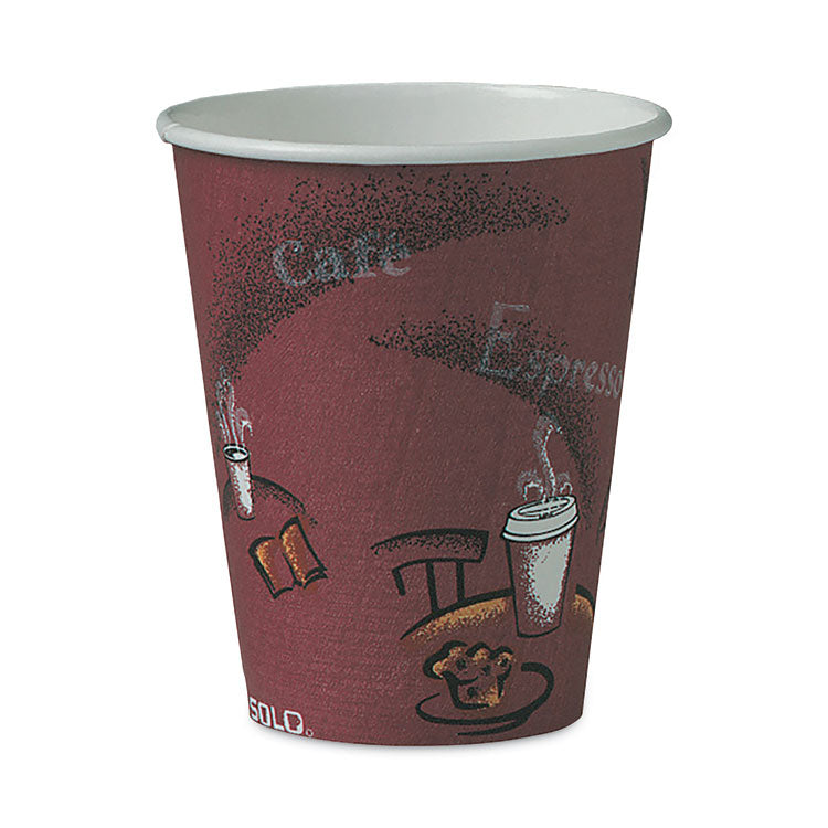 Dart - Solo Paper Hot Drink Cups in Bistro Design, 8 oz, Maroon, 50/Bag, 20 Bags/Carton