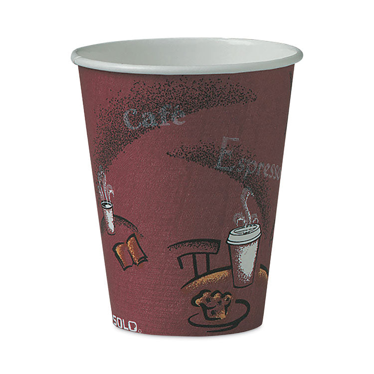 Dart - Solo Paper Hot Drink Cups in Bistro Design, 8 oz, Maroon, 50/Pack