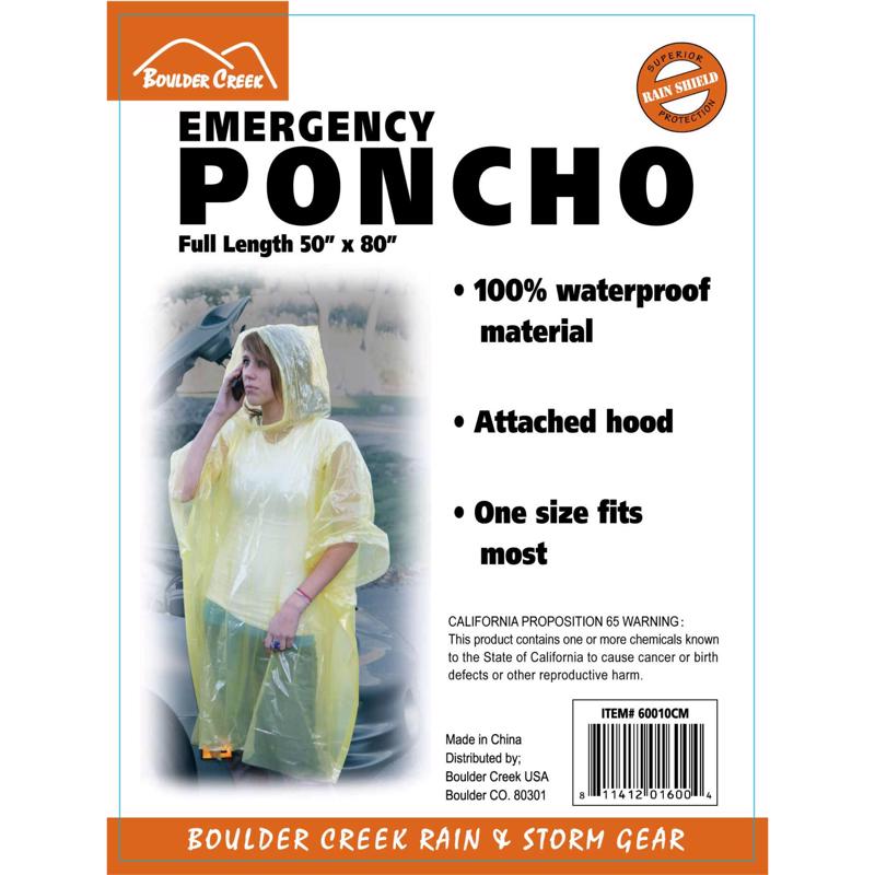BOULDER CREEK - Boulder Creek Yellow PVC Emergency Poncho One Size Fits All