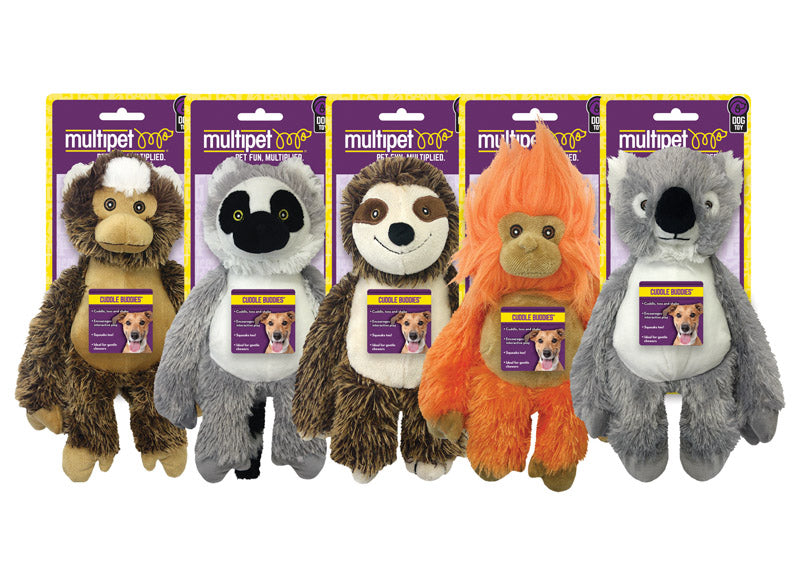 MULTIPET - Multipet Bark Buddies Assorted Polyester Monkey, Lemur, Sloth, Tamarin, and Koala Dog Toy Medium - Case of 12