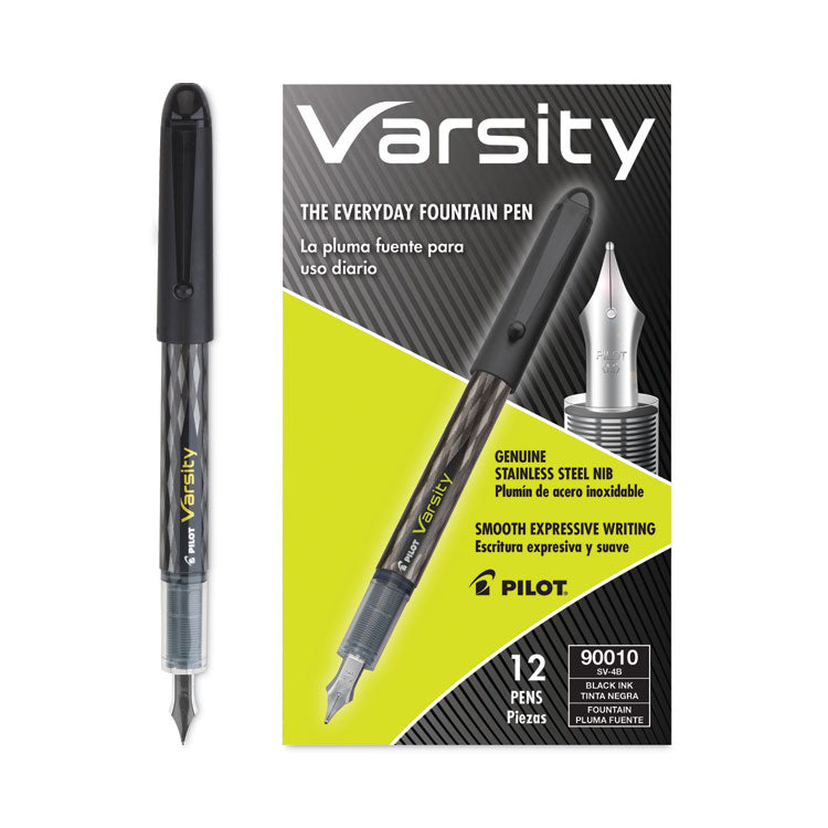 Pilot - Varsity Fountain Pen, Medium 1 mm, Black Ink, Clear/Black Barrel