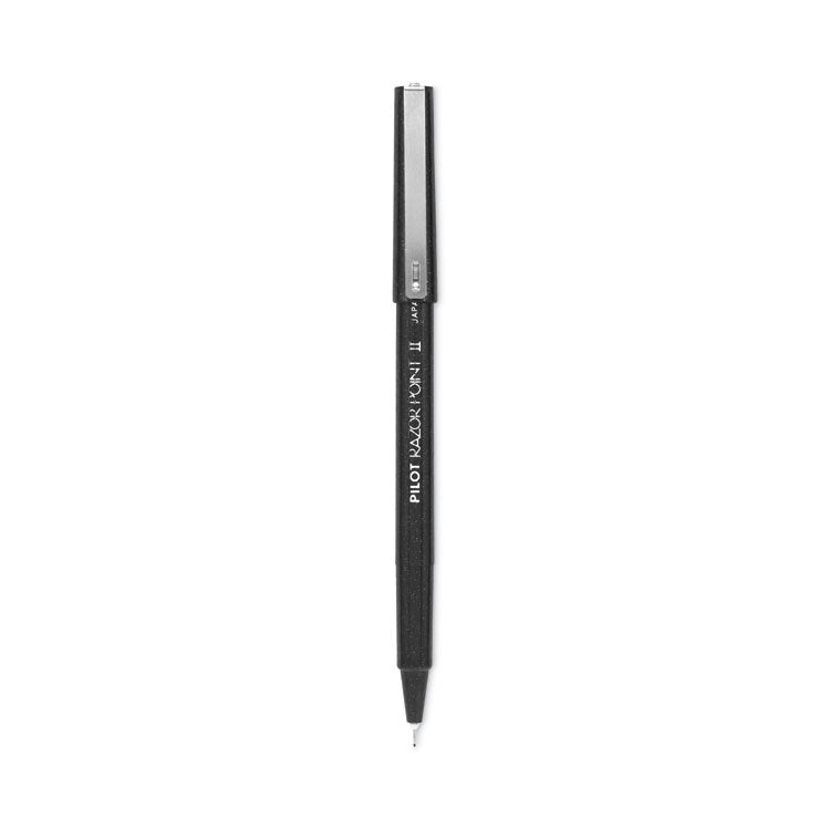 Pilot - Razor Point II Super Fine Line Porous Point Pen, Stick, Extra-Fine 0.2 mm, Black Ink, Black Barrel, Dozen